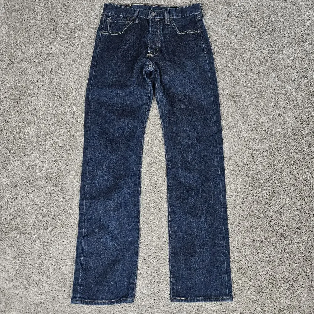 Levis 501 Stretch Jeans Men's 28X30.5 (Tag 30X34) Blue Denim Straight Button Fly